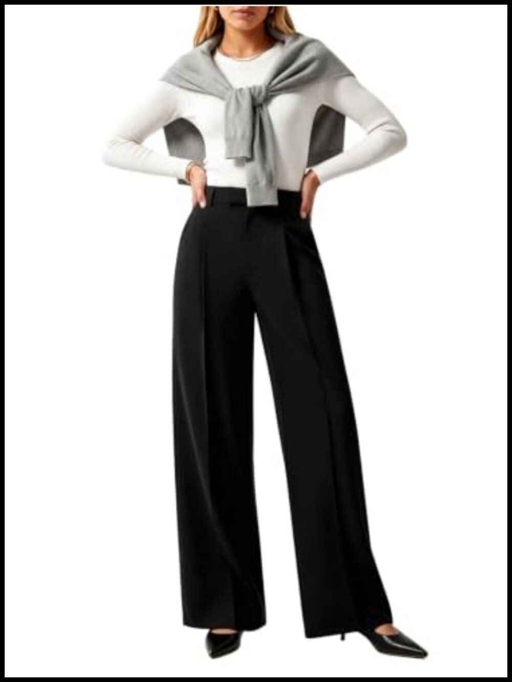 High Waist Pleated Wide Leg Palazzo Pants Button Zip Closure Work Trousers
